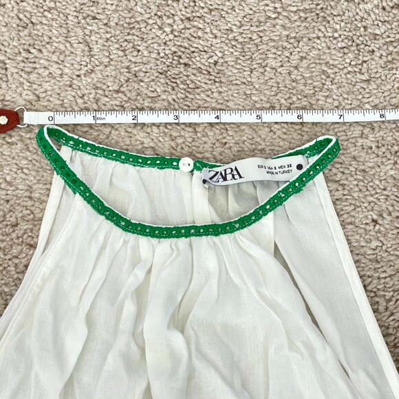 Zara White & Green Embroidered Halter Top – Women’s Size Small Boho Style - Picture 10 of 11
